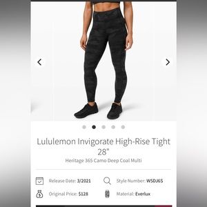 Lululemon Invigorate High-Rise Leggings 28” Size 2